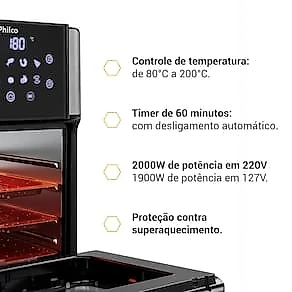 Fritadeira Elétrica Air Fryer Oven Philco PAF15A 15L Redstone Preta/Inox 110V