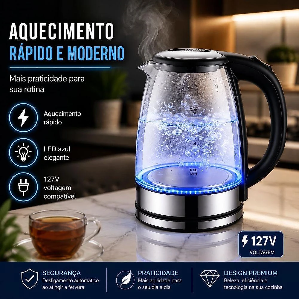 Chaleira Elétrica RHEAD RED HIGH END STUDIOS Vidro 1,8L Transparente 110V