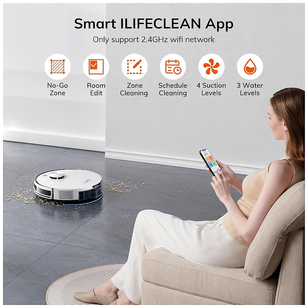 Robô Aspirador e Esfregão ILIFE A30 Pro com Base Autoesvazio 5000Pa LiDAR WiFi Alexa 110V