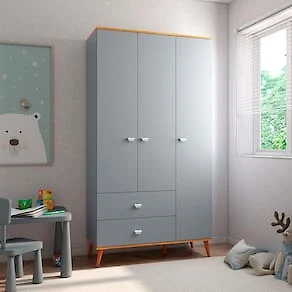 Miniatura Guarda-Roupa Infantil Bartira Ternura com 3 Portas, 2 Gavetas - 106,8 cm de Largura Azul Wood