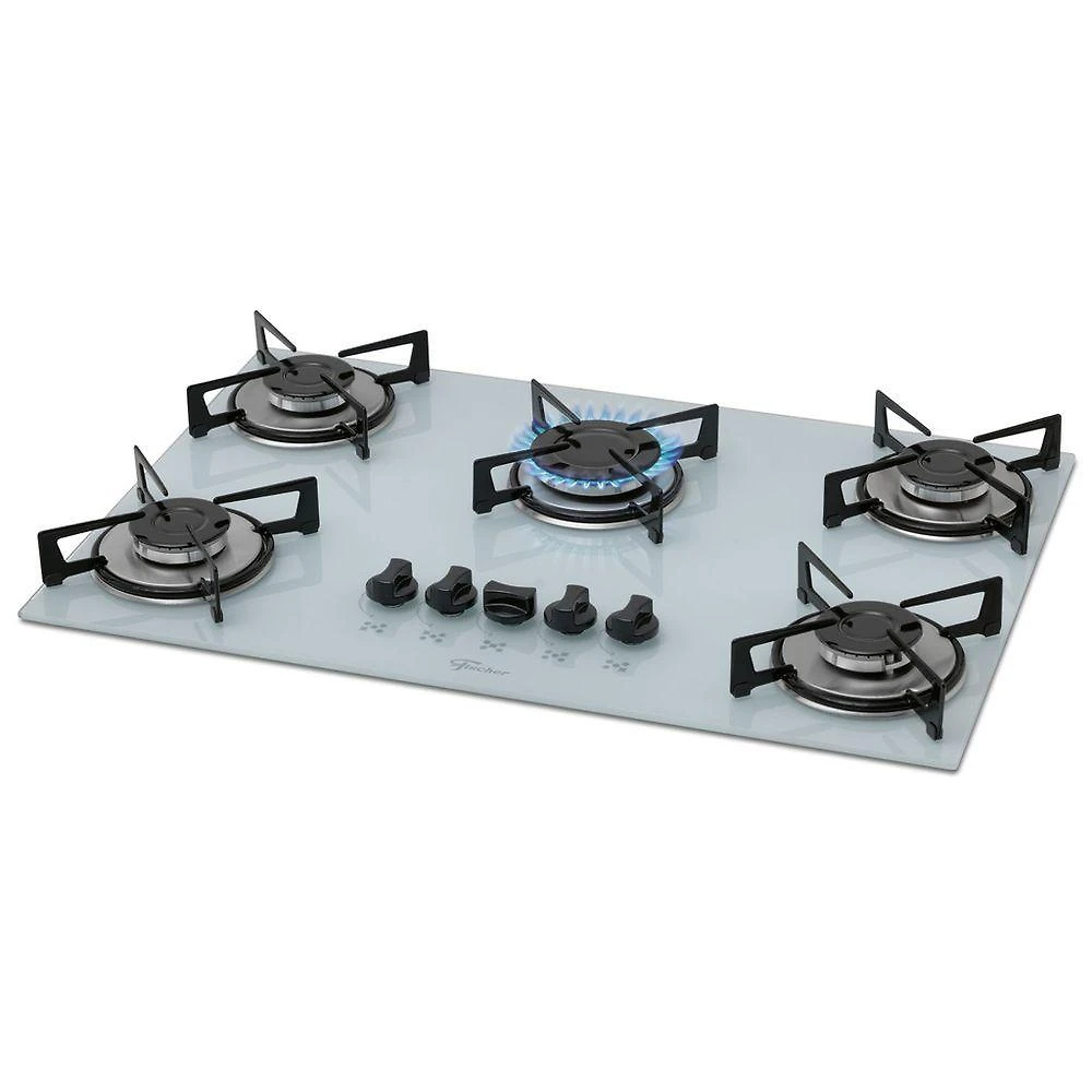 Fogão Cooktop Fischer 5Q Gás Mesa Vidro Branco Bivolt
