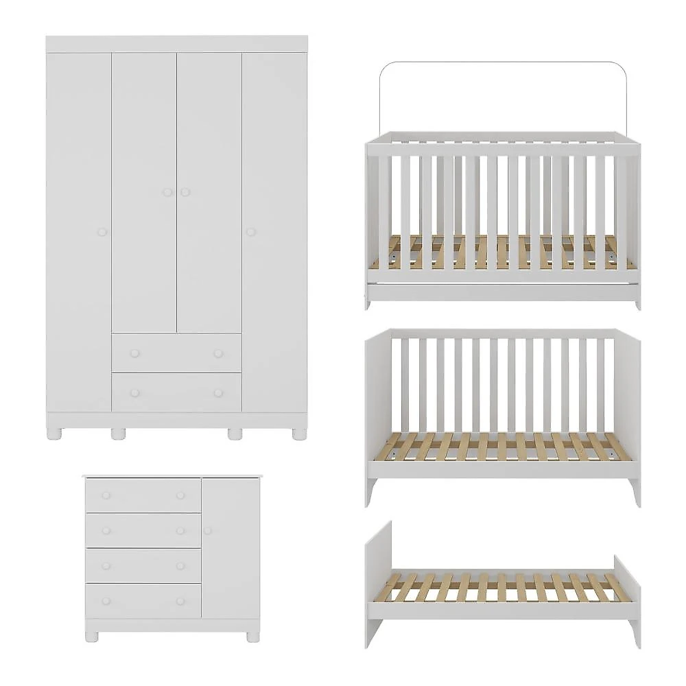 Quarto de Bebê Completo com Berço Americano 3 em 1 Colchão Incluso Allegra Multimóveis MP4598 Branco