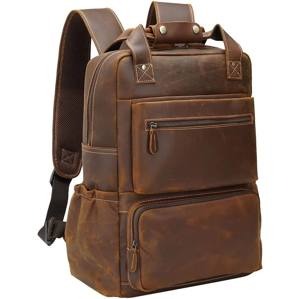 TIDING Mochila Unissex de Couro Genuíno para Laptop 43 cm