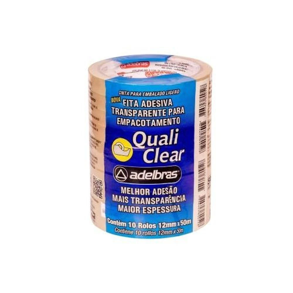 Fita para Empacotamento Adelbras Quali Clear 510 12mm X 50m Adesiva Transparente