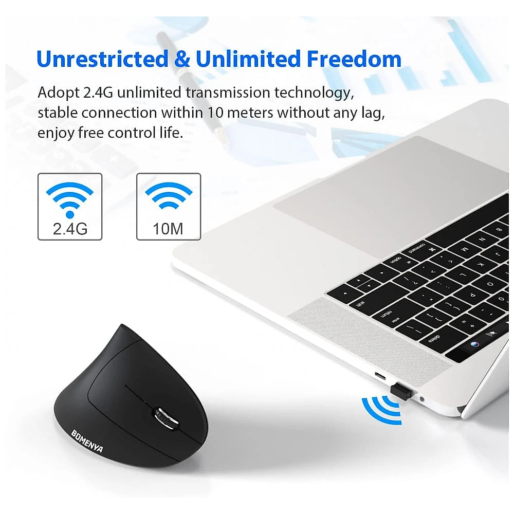 Mouse Ergonômico Vertical sem Fio Reduz a Tensão do Pulso com Botões Ópticos e Silencioso, 800, 1600 DPI 6 Botões, BOME...