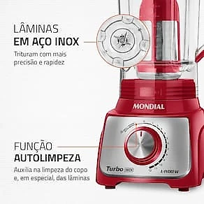 Liquidificador Mondial Turbo L-1100 3L 1100W 12 Velocidades Vermelho/Inox 110V