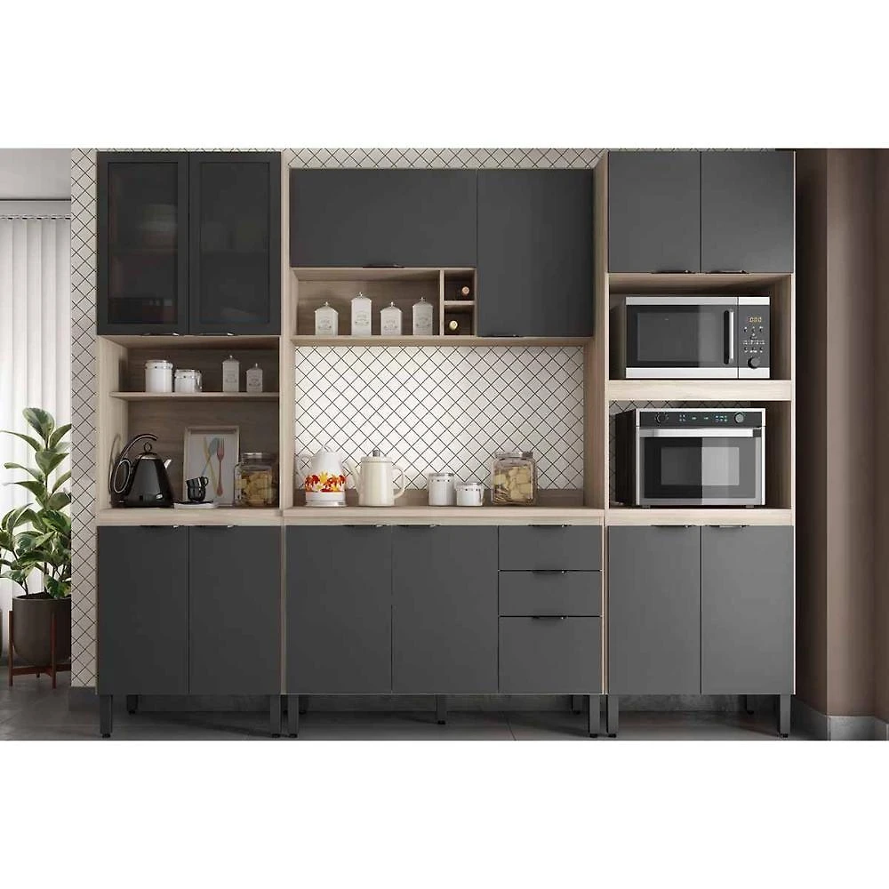 Cozinha Completa Firenze 13 Portas 2 Gavetas MDF 120cm Grafite
