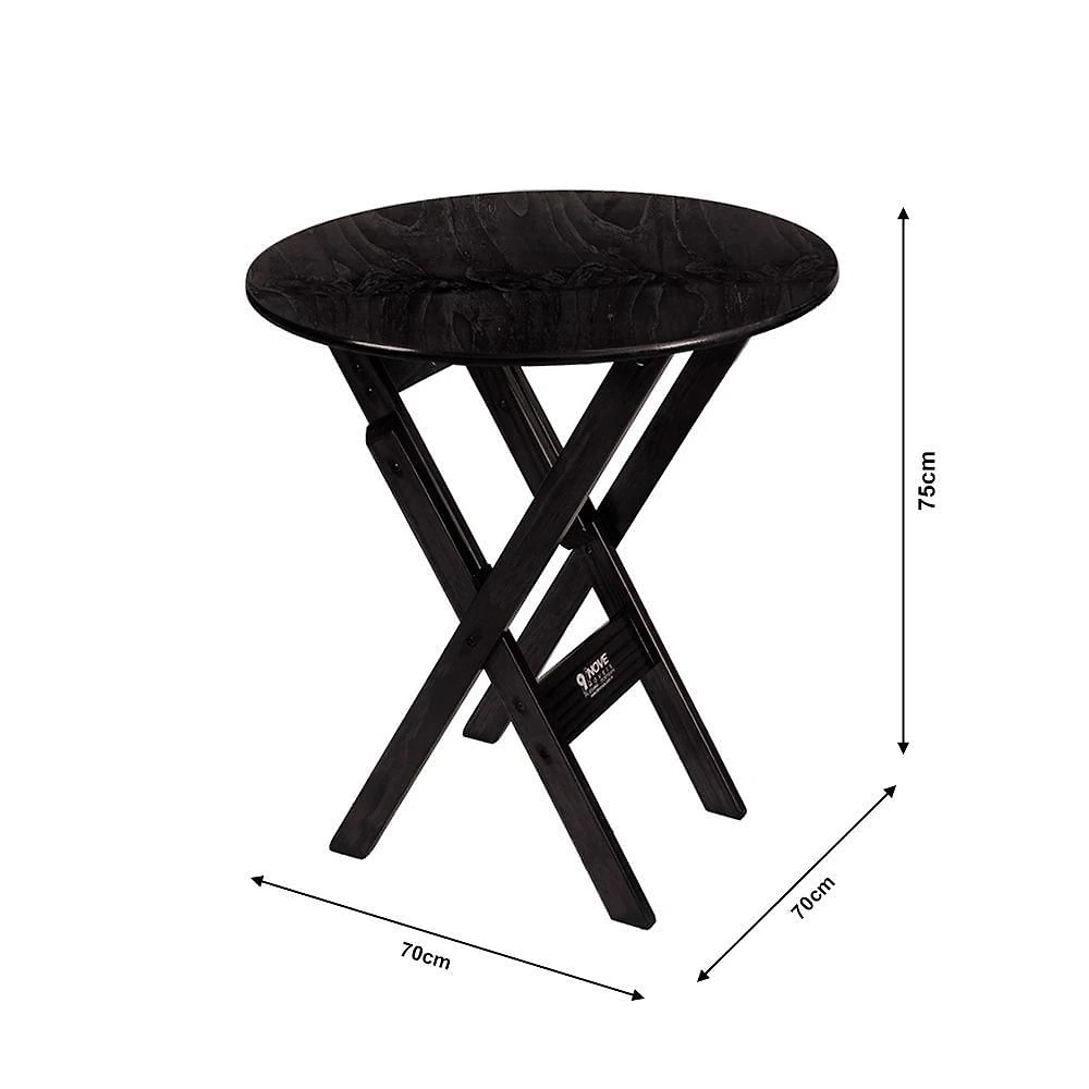 Miniatura Mesa Redonda 70cm Dobrável Em Madeira Maciça - Preto - Preto