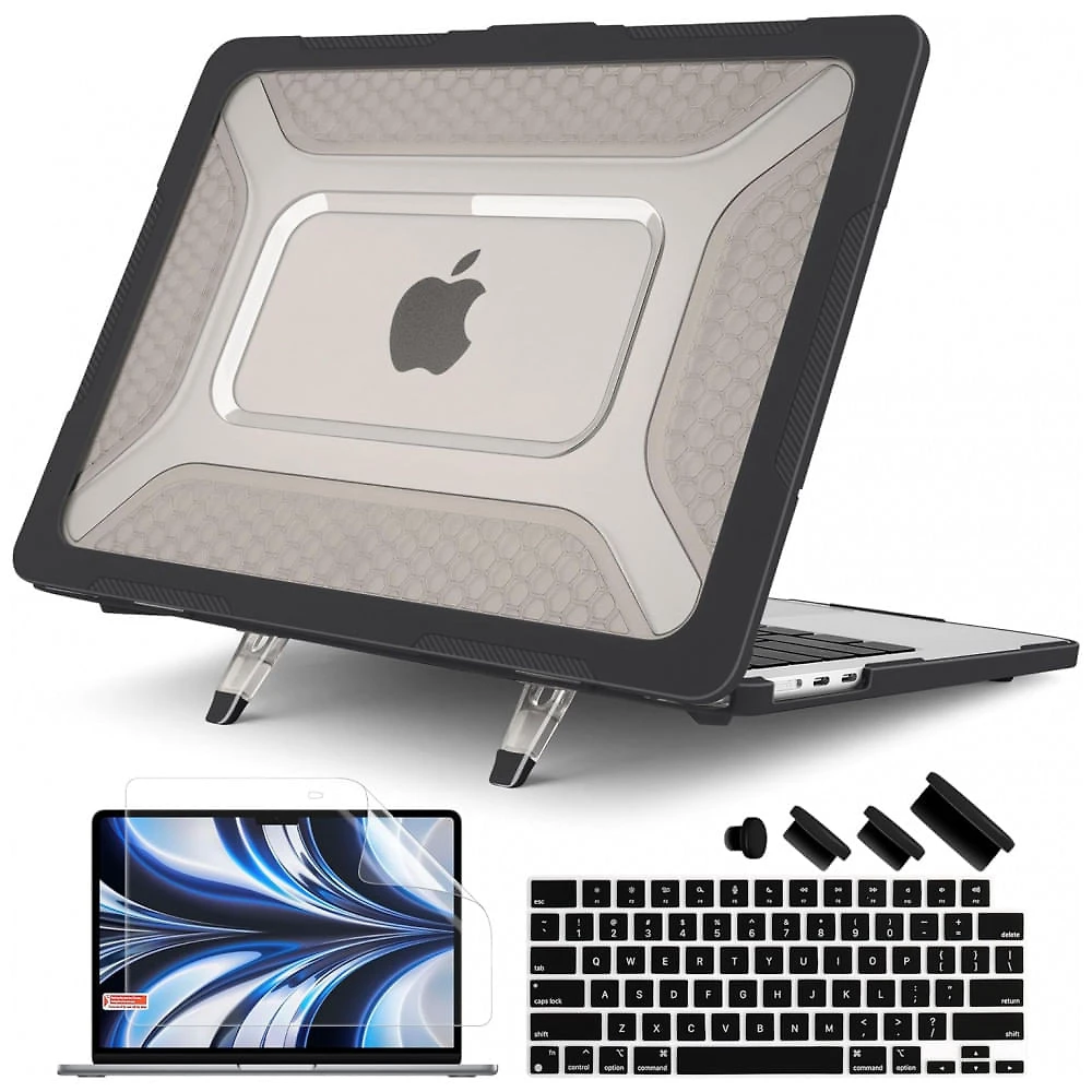 Capa Rígida Batianda Honeycomb MacBook Air 13,6" Cinza-Rocha – Modelos A2681, A3113, A3240 com Suporte Dobrável e Proteção Completa