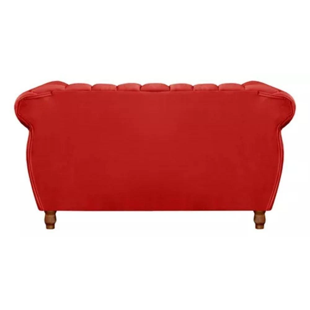 Miniatura Sofá Chesterfield 2 Lugares Realeza Vintage Retrô Suede Vermelho