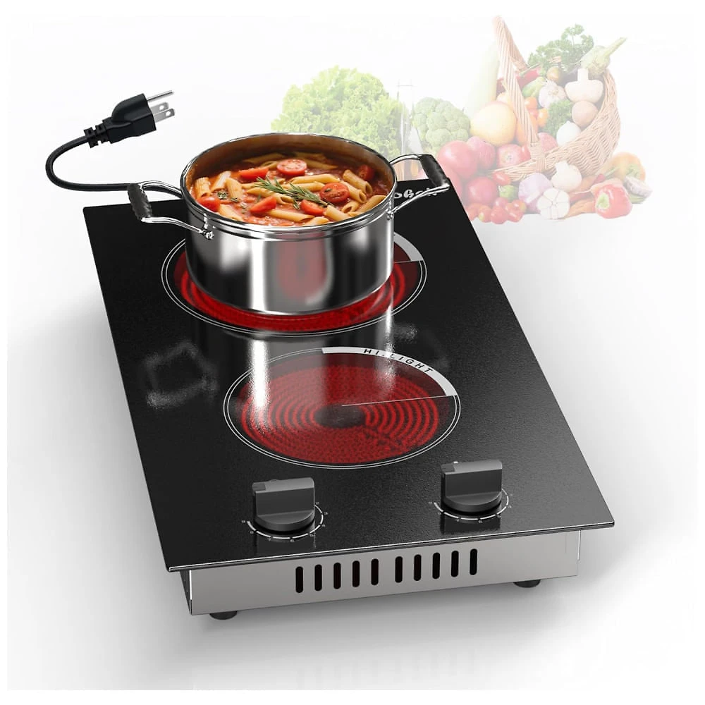 Cooktop Elétrico de 2 Bocas 110V 2000W, Bancada e Embutir, Indicador Calor Residual, Proteção Contra Sobreaquecimento,Cooksir