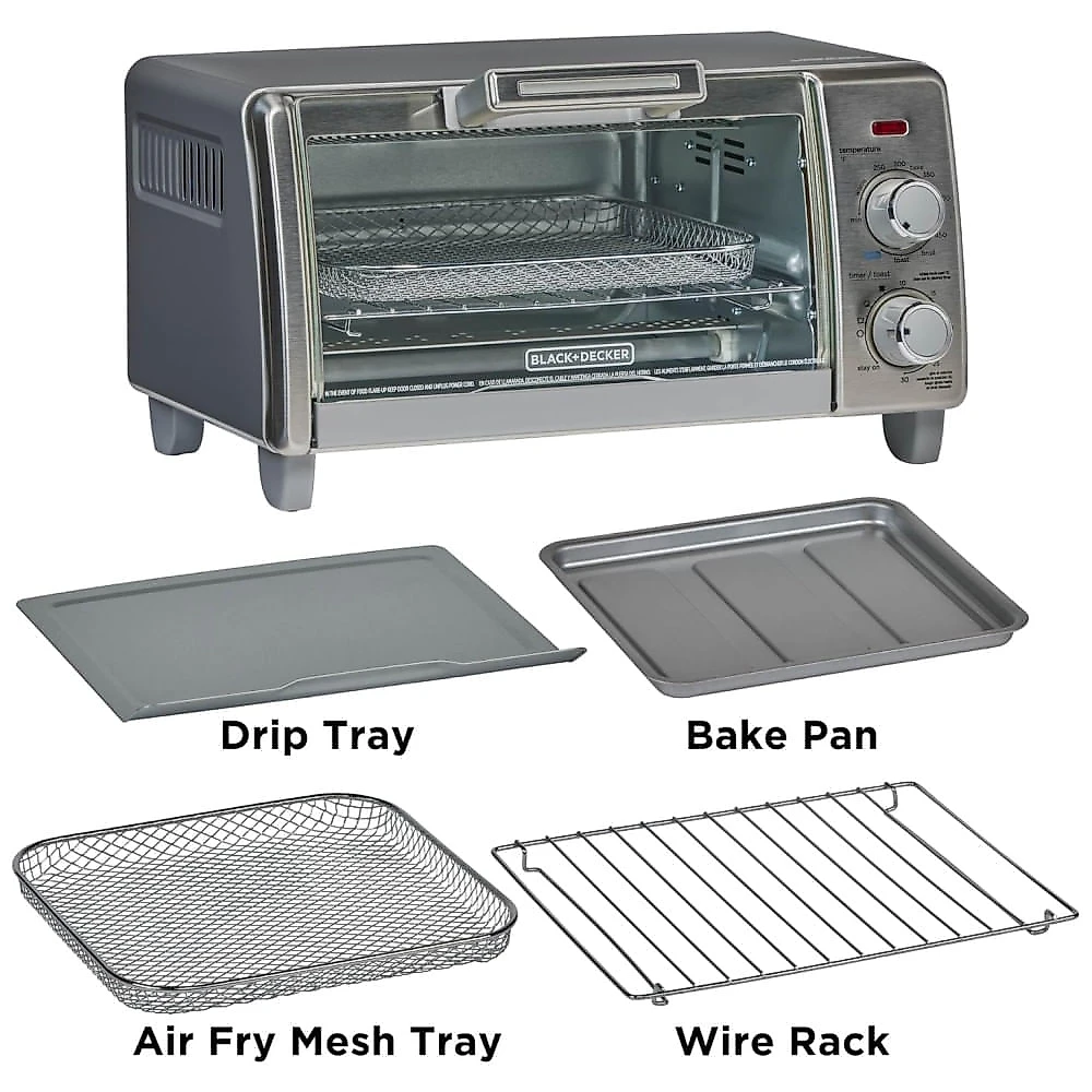 Forno Elétrico BLACK+DECKER Crisp N Bake Air Fry, 5L, 4 Pães, 5 Funções, Pizza 23cm, Timer 30min, Assa, Grelha, Frita