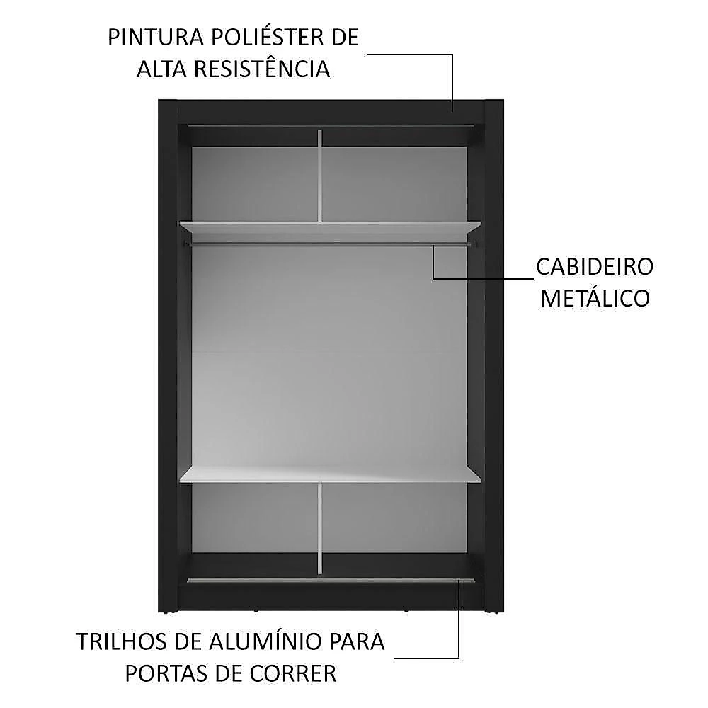 Guarda-roupa Solteiro 2 Portas De Correr Preto Milano Madesa Preto
