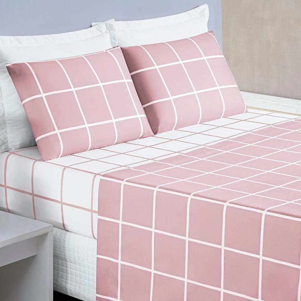 Jogo De Cama Com Lençol De Cima 200 Fios Austin Solteiro 03 Peças - Rosa