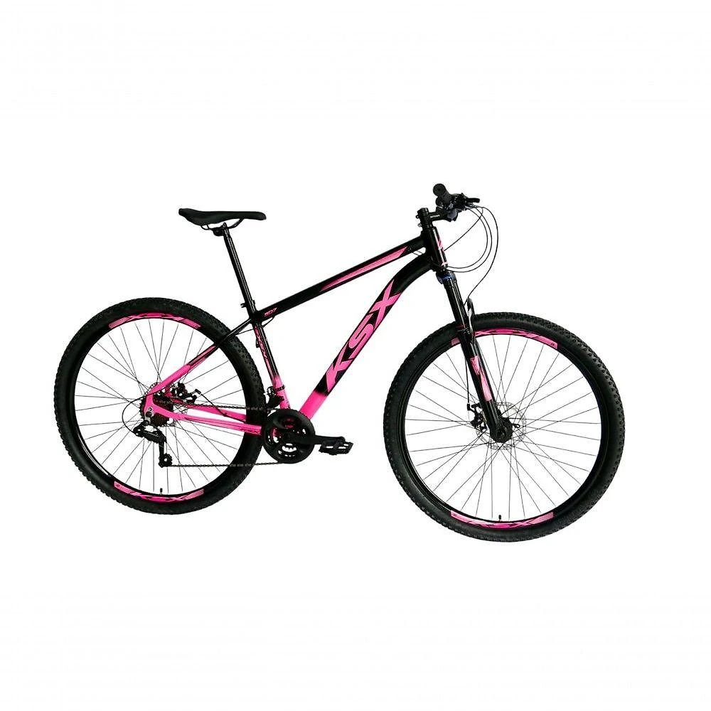 Bicicleta Aro 29 Ksx Sd7 21v Cabos Internos Alumínio Freios A Disco Garfo Suspensão Rosa Preto Tamanho 19