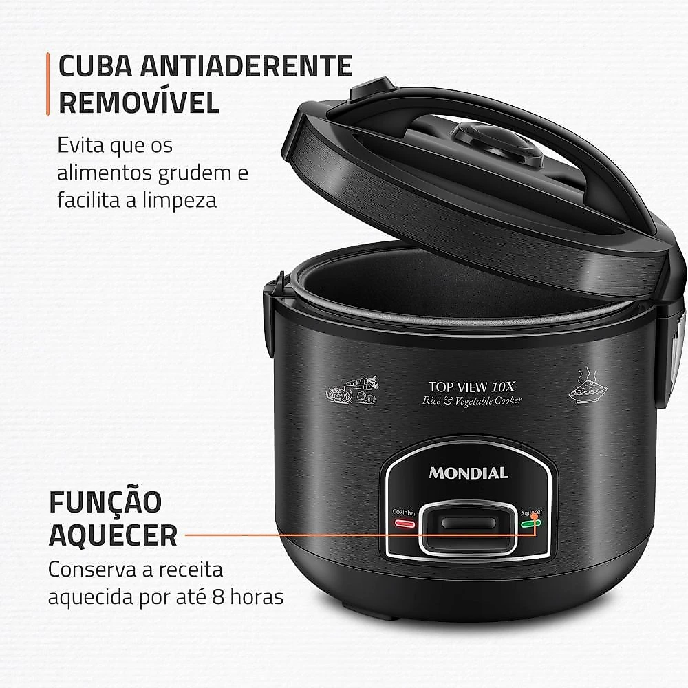 Panela Elétrica Top View 10X Mondial Black Inox 700W - PE-30-10X 127V