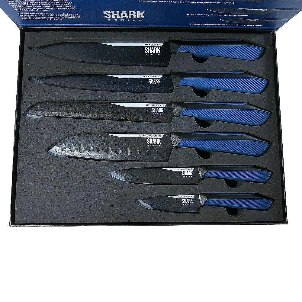 Conjunto de facas ichef polishop - shark series - special cut - blue duo azul e preto