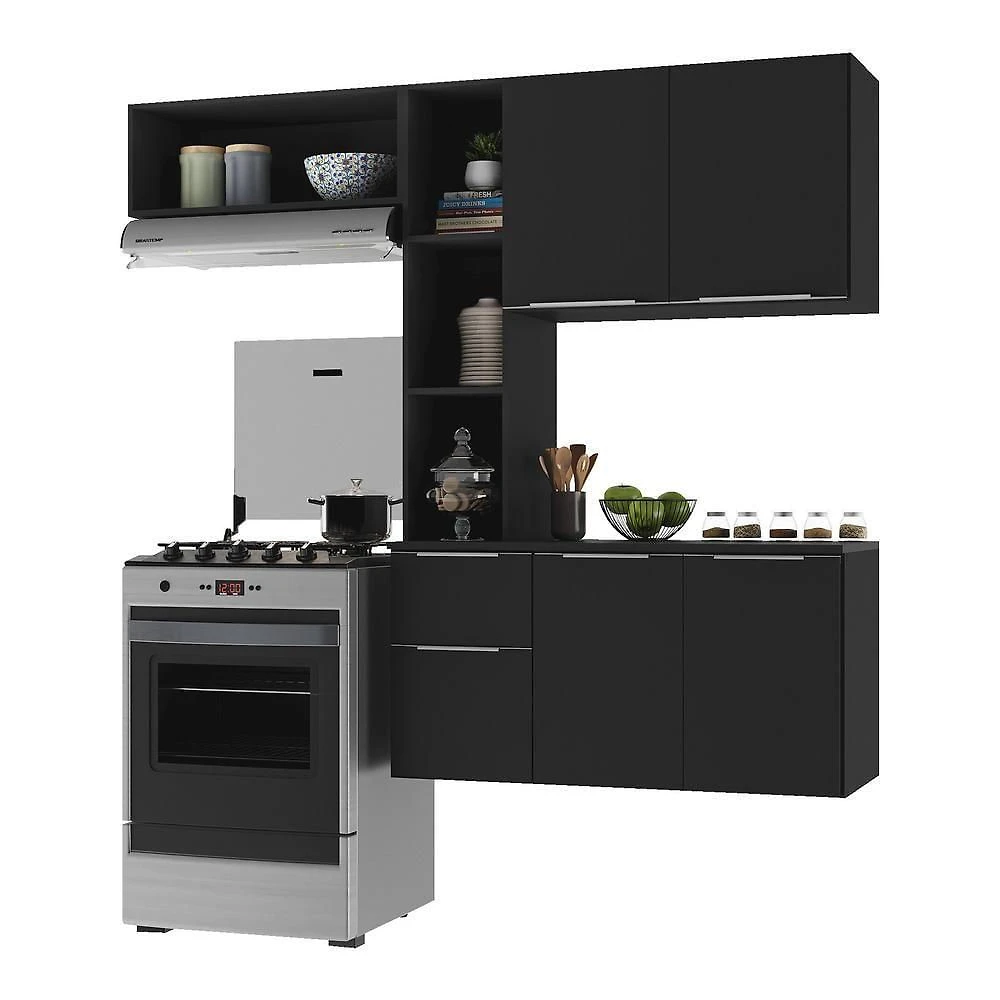 Armário De Cozinha Compacta Com Balcão Sofia Multimóveis V2002 Preto Preto
