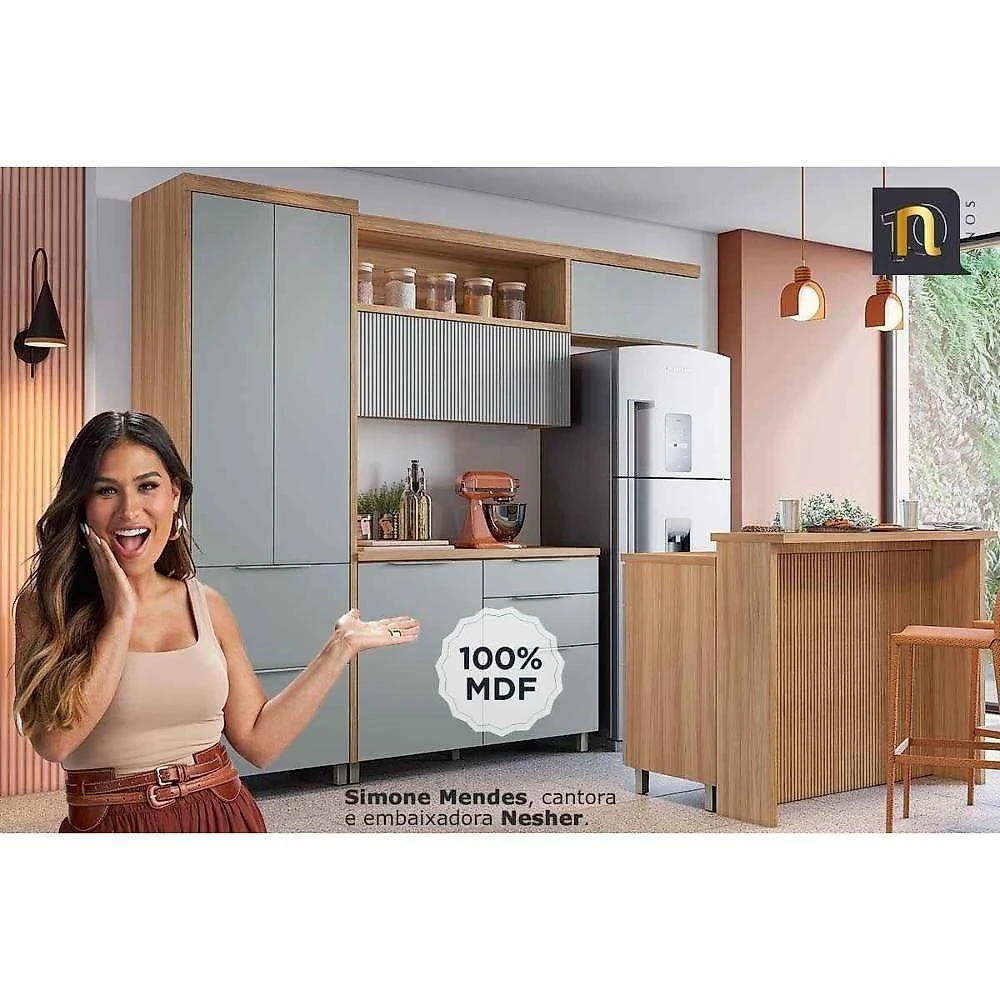 Cozinha Modulada Completa Rainha E Marquesa 5 Peças (2aéreos+2balcões+1paneleiro) C5p110 Nature-branco - Nesher