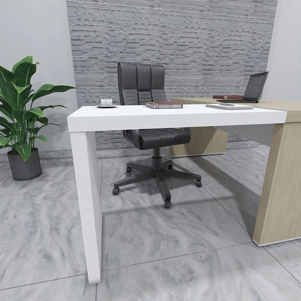 Conjunto Mesa Escritório Tamburato com Gavetas Lado Direito e Mesa de Apoio Carvalho / Branco