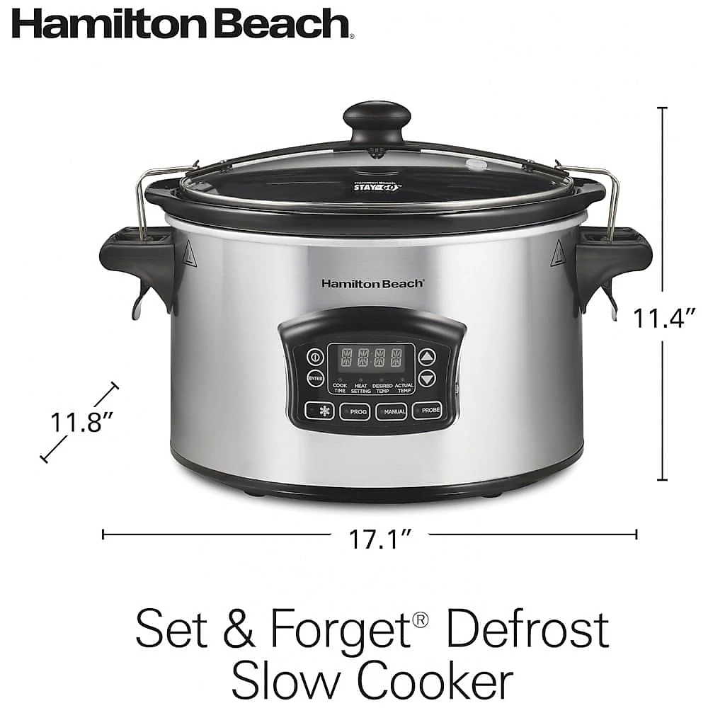 Panela Elétrica de Cozimento Lento Programável Digital Portátil Hamilton Beach 5,68 litros Set Forget com Trava de Tampa, Sonda de Temperatura