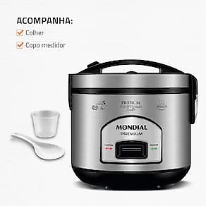 Panela Elétrica de Arroz Mondial PE-43 6 Xícaras - Preta/Inox 110V
