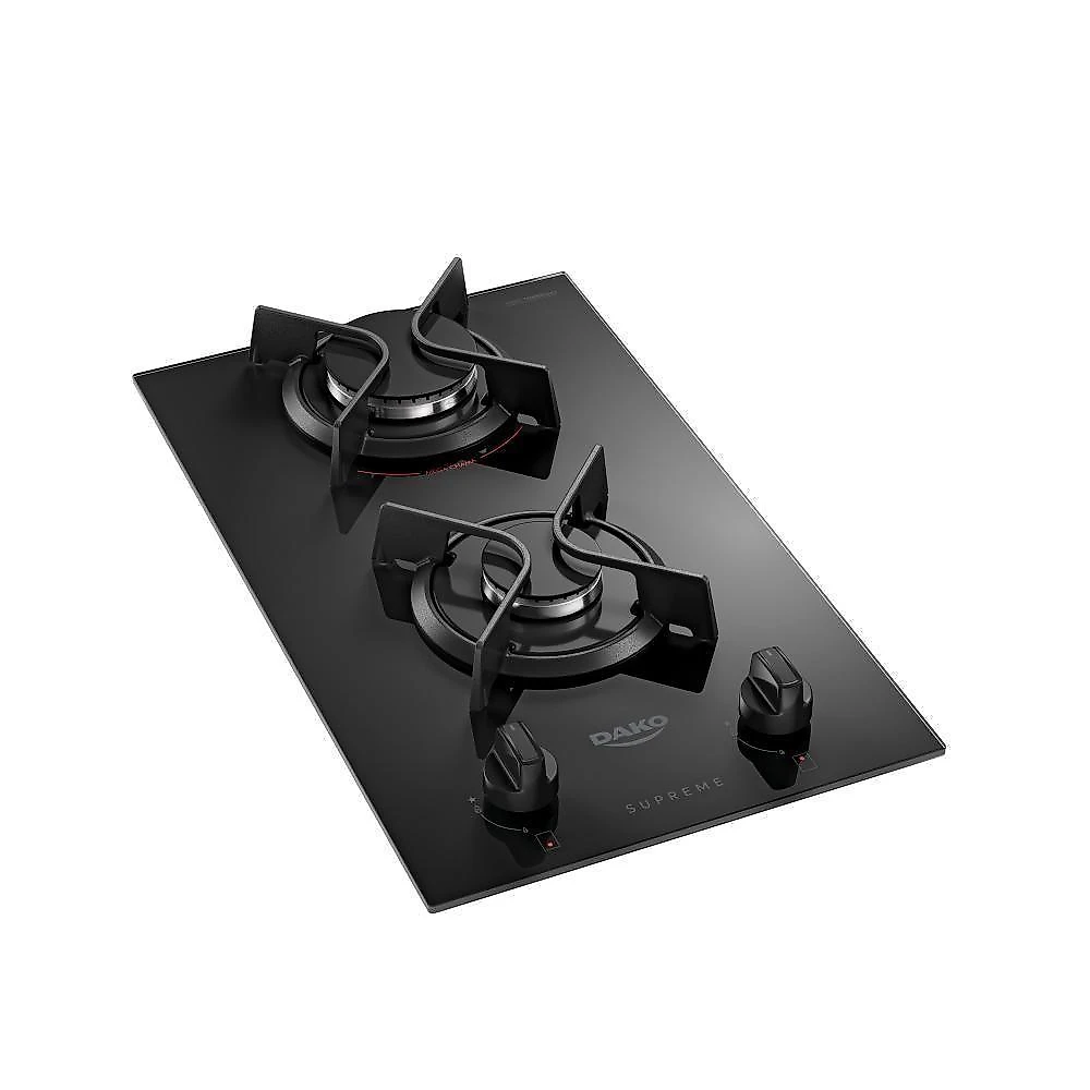 Cooktop a gás dako supreme 2 bocas vidro temperado com acendimento automático preto bivolt