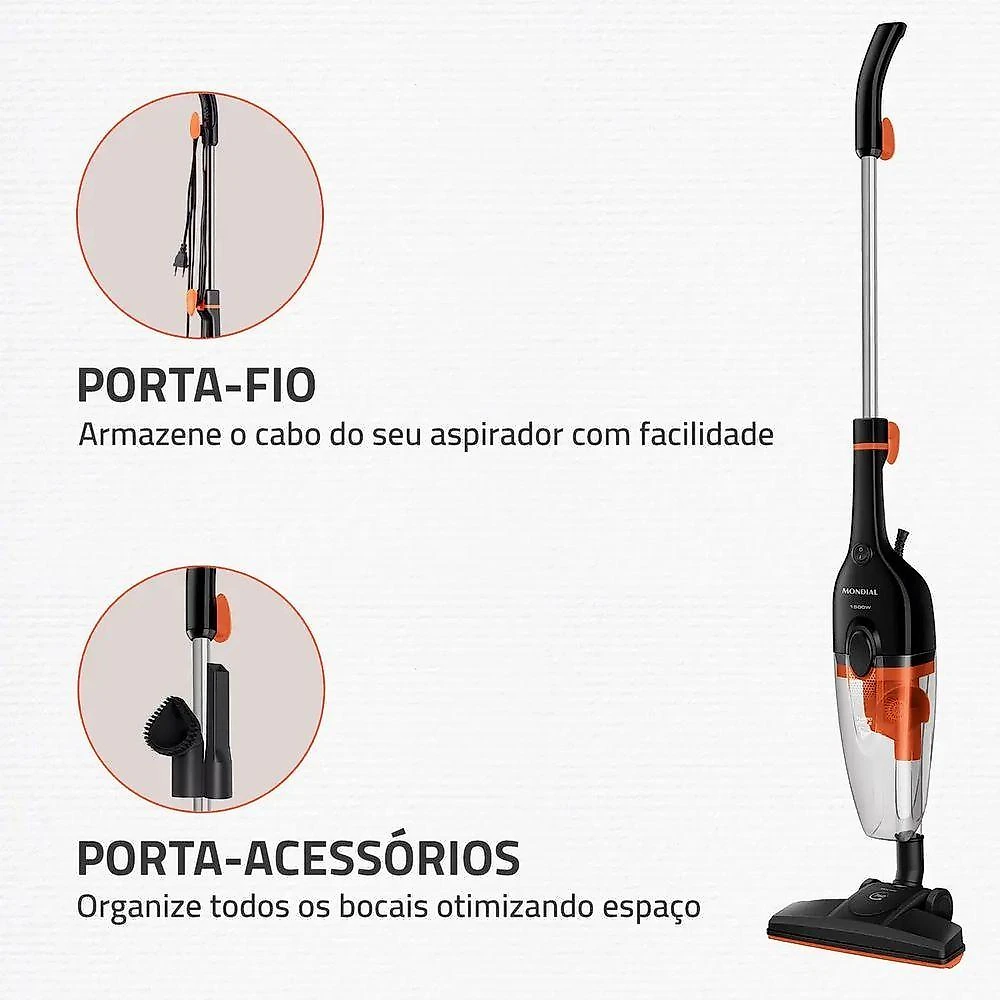 Aspirador de Pó Turbo Cycle Vertical Mondial AP-40-B 1500W 0,7L Filtro Lavável Preto 110V
