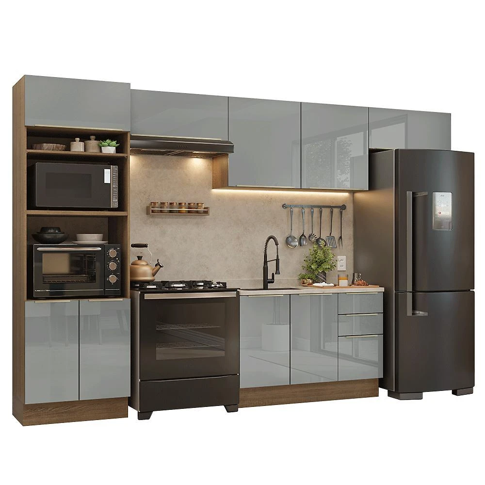 Armário de cozinha completa 350 cm rustic/cinza lux madesa 01