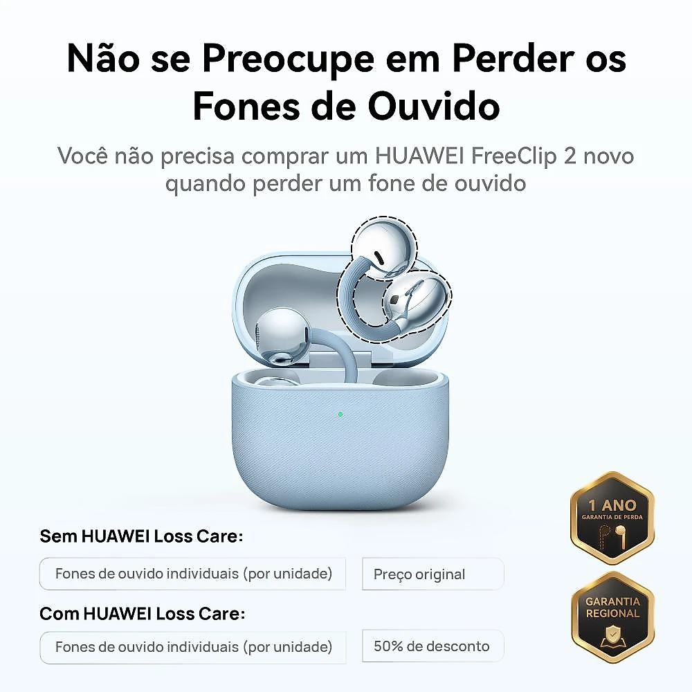 HUAWEI FreeClip 2 | Fone de Ouvido Bluetooth Sem Fio | Design em C | Chamadas Nítida FONE DE OUVIDO SEM FIO BLUETOOTH HUAWEI FREECLIP 2 - Azul
