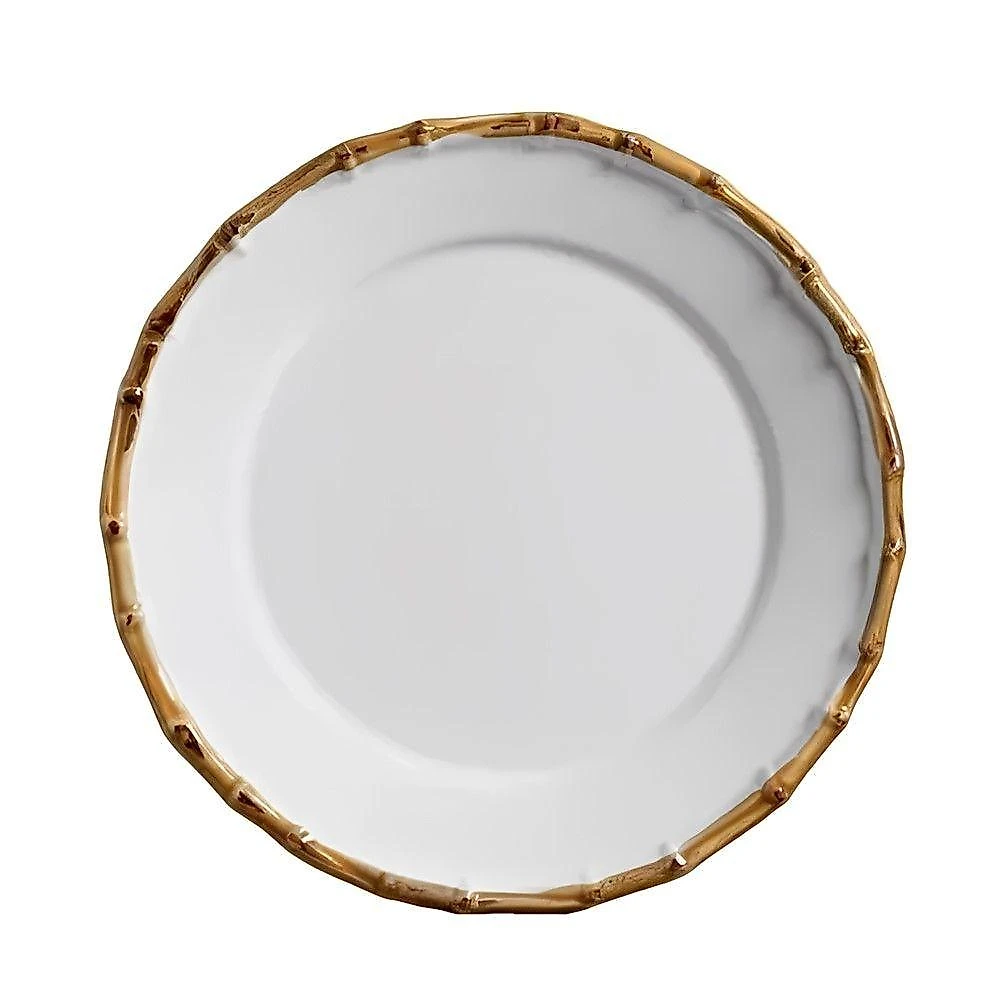 Prato Sobremesa De Cerâmica Branco Borda De Bambu Grossa 20cm Flat Scalla