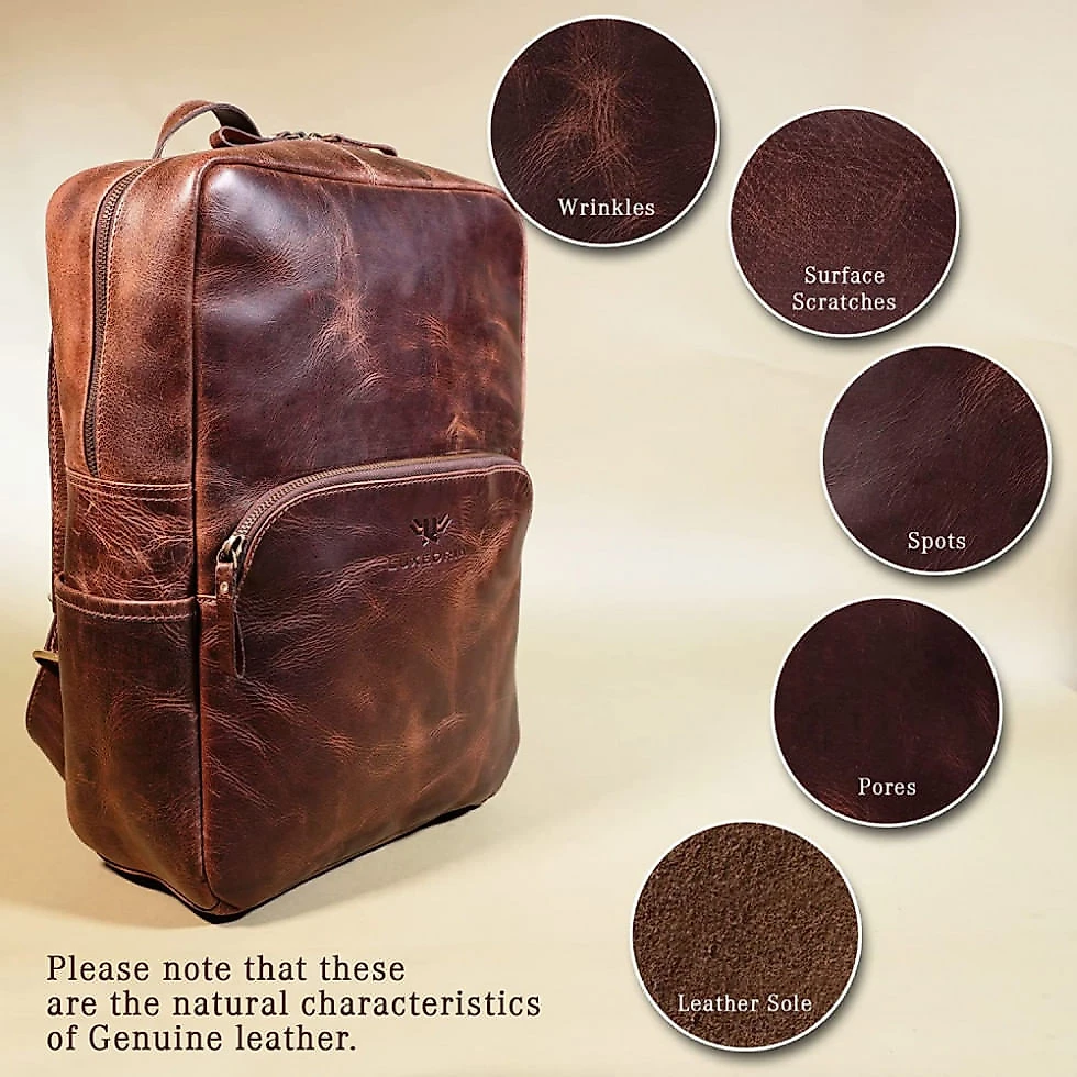 Mochila Masculina para Laptop de Couro, LUXEORIA, Marrom Escuro