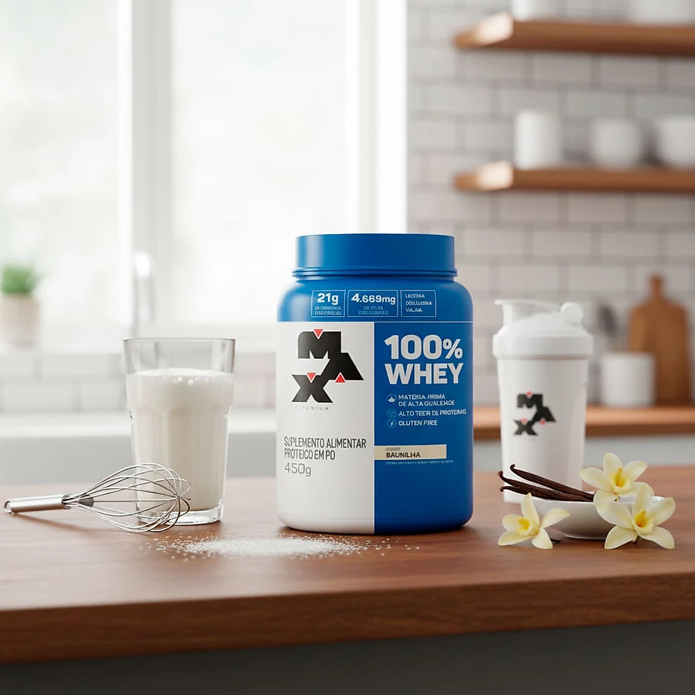 Miniatura Whey 100% Max Titanium Sabor Baunilha 450g