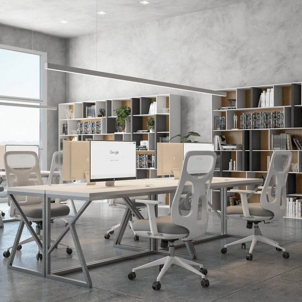 Kit com 6 Cadeiras Office Diretor Ajustavel e Ergonomica com Nr 17 Everest Gelo Cinza