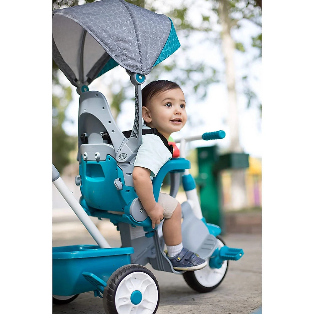 Little Tikes Triciclo de Passeio com 4 Estágios Proteção pa ra Sol e Porta Objetos Azul
