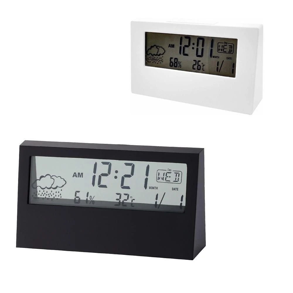 Relógio de Mesa Branco Estação Digital Meteorológica com Display LED Iluminado Branco