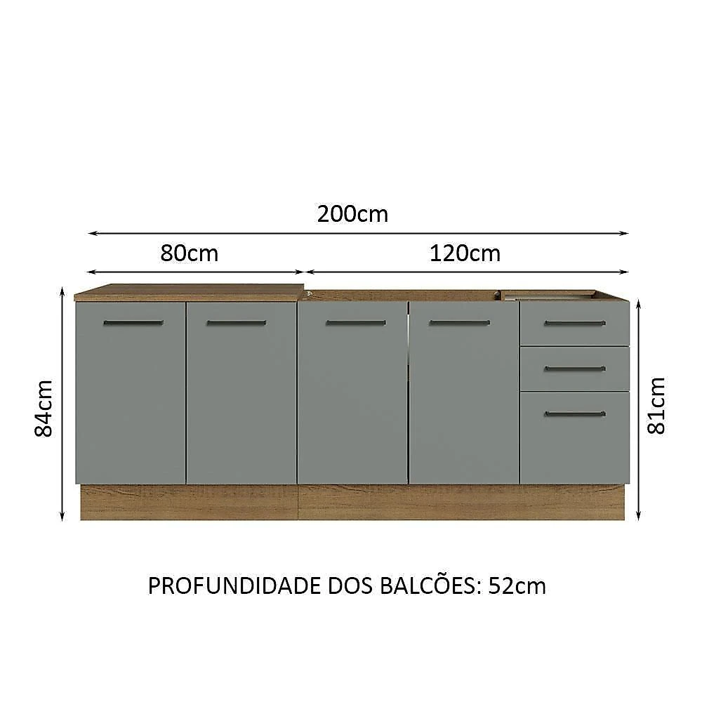 Kit Com 2 Balcões De Cozinha 3 Gavetas 4 Portas