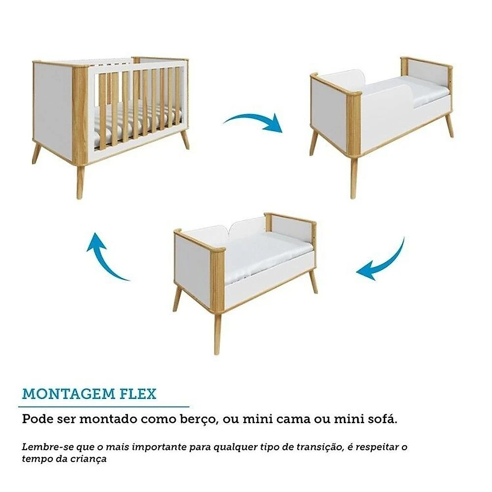 Quarto de Bebê Berço Arredondado 3 em 1 e Guarda-roupa 4 Portas 100% Mdf Luly Espresso Móveis Quarto de Bebê com Guarda Roupa 4 Portas e Berço Minicama Luly 100% Mdf Espresso Móveis Branco Brilho/Amêndoa