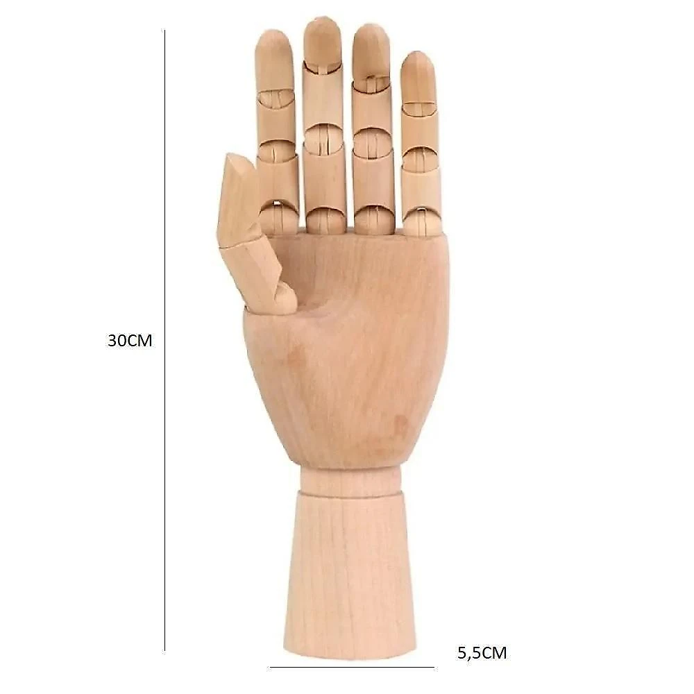 Mão Manequim Articulada Madeira Grande 30cm para Desenho Artístico e Estudos Marrom