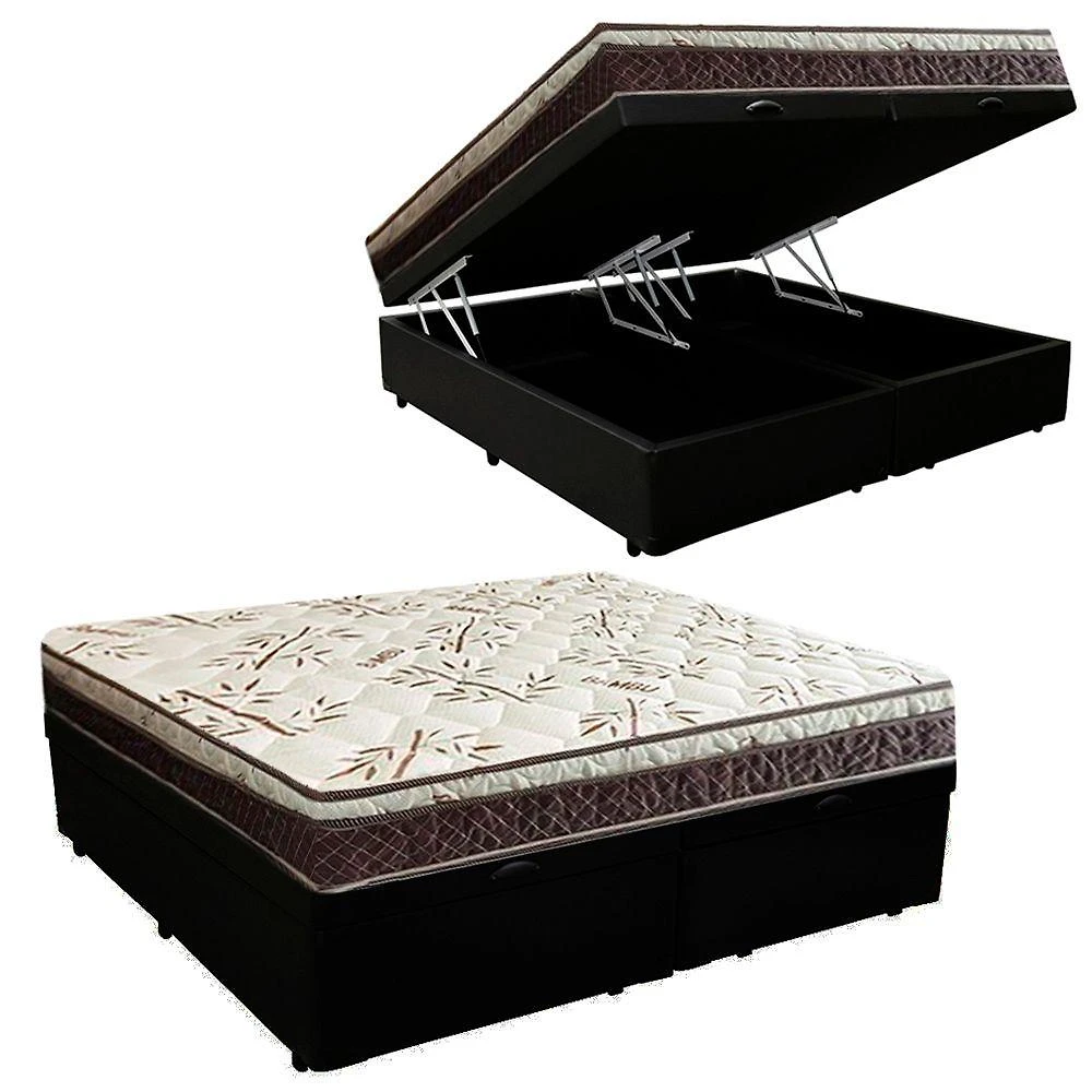 Cama Box com Baú Casal Blindado Euro Pillow Espuma Tecido Sintético Branco Elegance 138CM