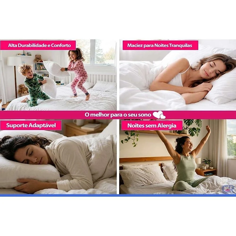 Kit 4 Travesseiros Sleep Flocos Anatômico Látex 45x65x16CM Branco Colchões Castor