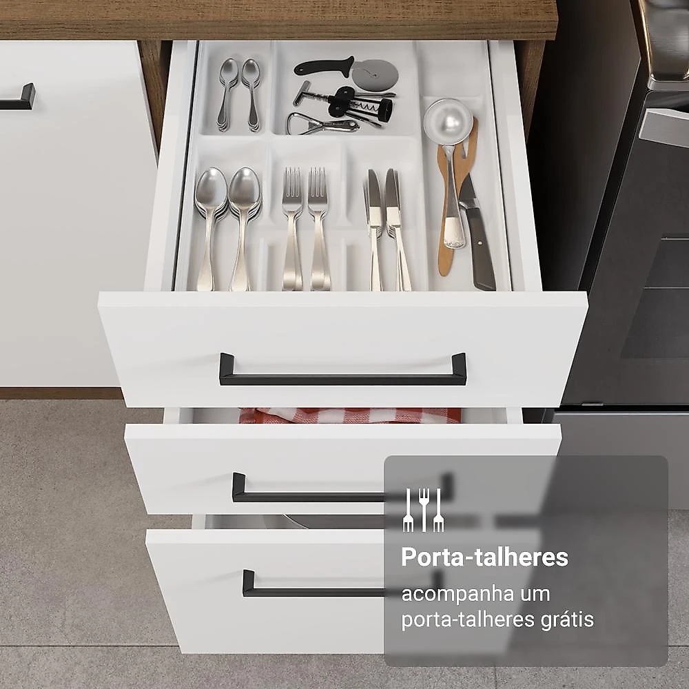 Armário de Cozinha Completa 340cm Rustic/Branco Agata Madesa 01 Rustic/Branco