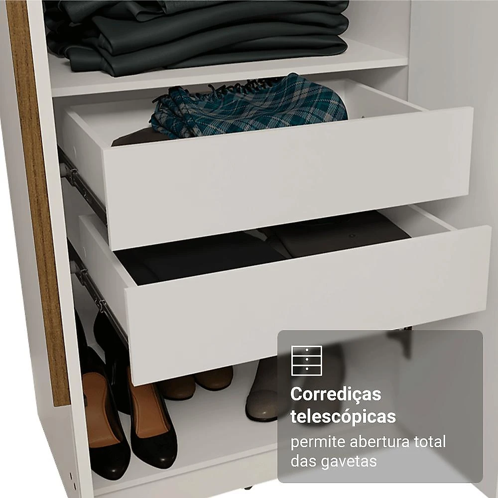 Guarda-roupa casal 6 portas batentes com espelho saturno madesa b branco/branco/preto