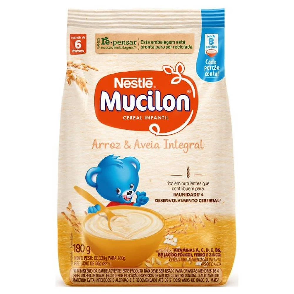 Cereal Infantil Mucilon Arroz E Aveia Integral 180g