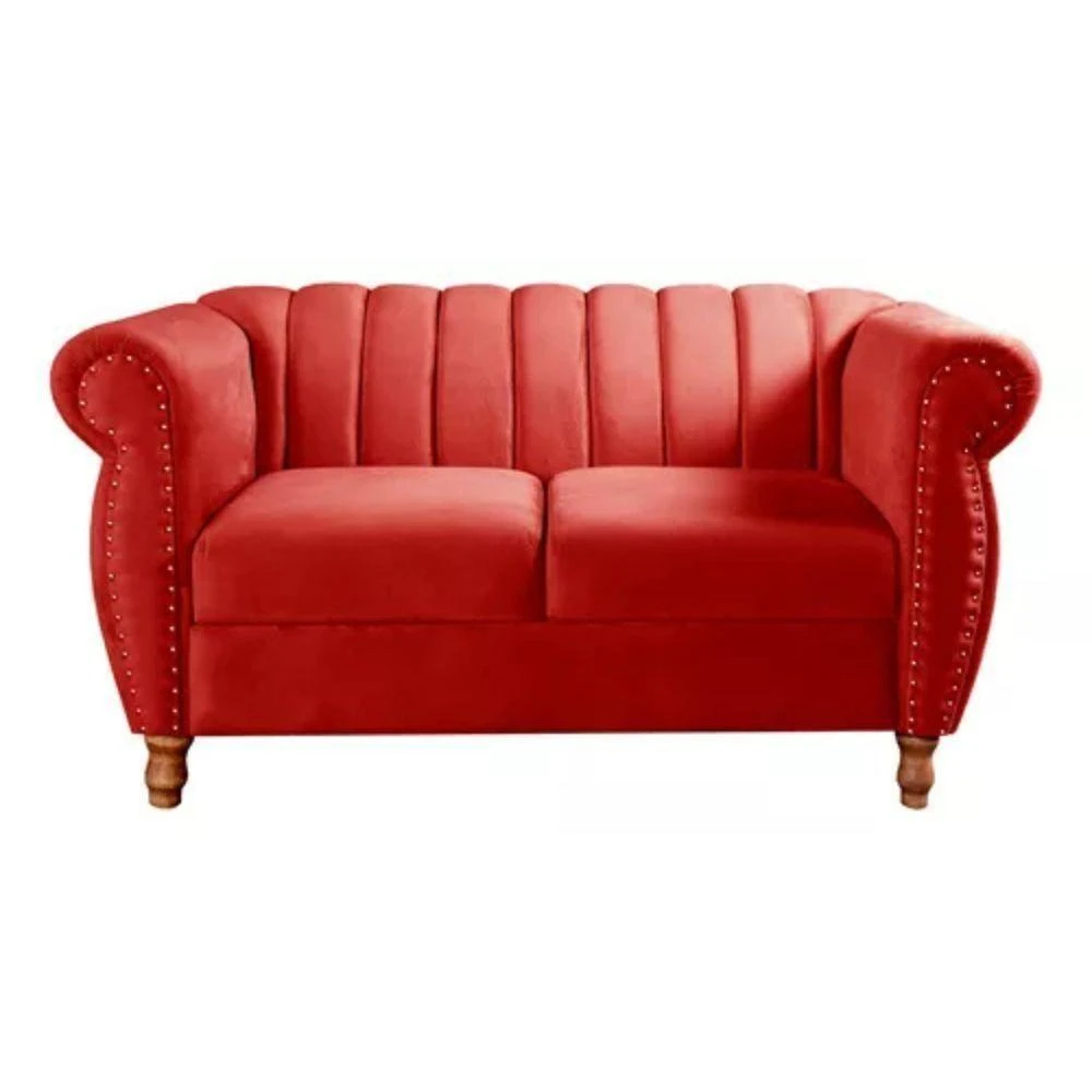 Miniatura Sofá Chesterfield 2 Lugares Realeza Vintage Retrô Suede Vermelho
