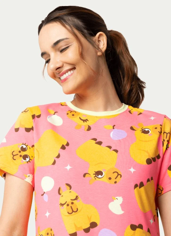 Camisola manga curta algodão feminina capivara vibes
