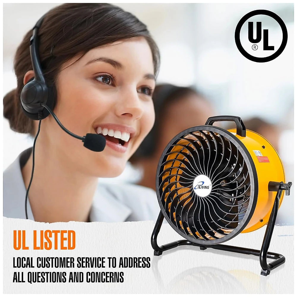 Ventilador iLiving ILG8TF16-DC Amarelo 39,7 cm, 3 Velocidades, Baixo Ruído, 2687 CFM, Motor 162W, Portátil, Piso/Parede, Voltagem 110V