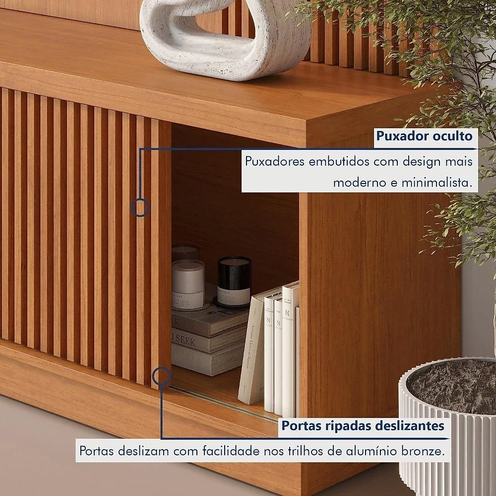 Estante Ripado Home para Tv de Ate 75 Polegadas 2 Portas 100% Mdf 220cm Valencia New Estante Home para Tv de Ate 75 Polegadas 2 Portas 100% Mdf 220cm Valencia New Naturalle