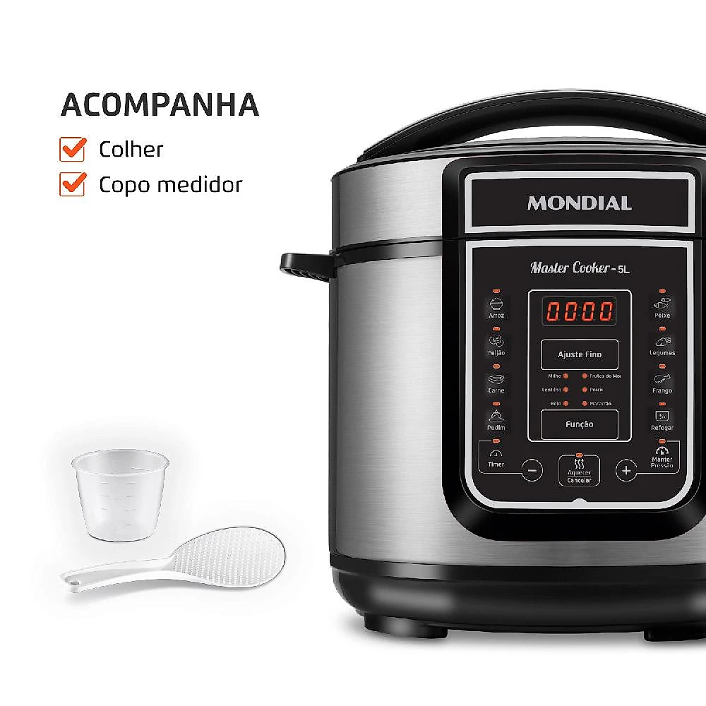 Panela de Pressão Elétrica 5 Litros Mondial Master Cooker PE38 Preta com Prata 127V 127V