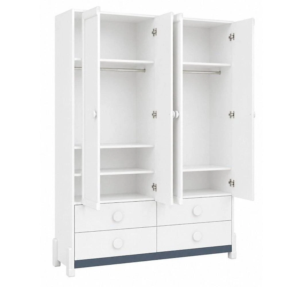 Quarto de Bebê Completo Armário 4PTS , Comoda com Pt e Berço 2 em 1 em MDF Linha Luna Neve/Azul Petroleo